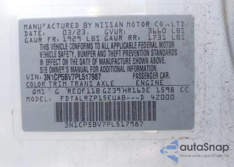 2023 Nissan Kicks S Xtronic Cvt from USA, damaged, VIN 3N1CP5BV7PL517987